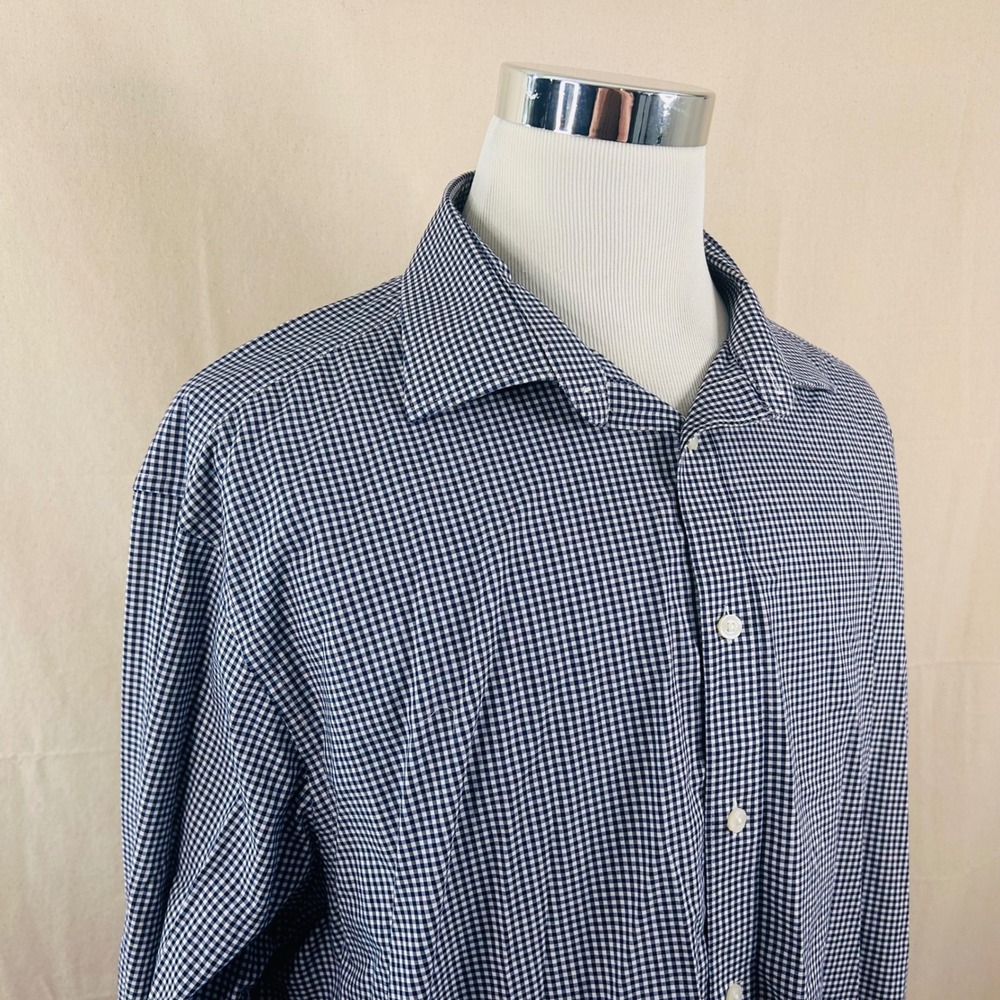 T.M. Lewin 19 38 Regular Fit Dress Shirt Blue White Check 100% Cotton Mens